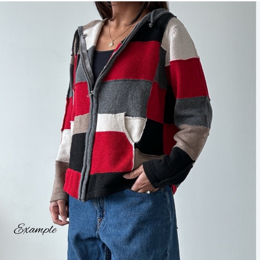 Women's Patchwork Hoodie Zipper Cardigan With Pockets Long Sleeve Size M